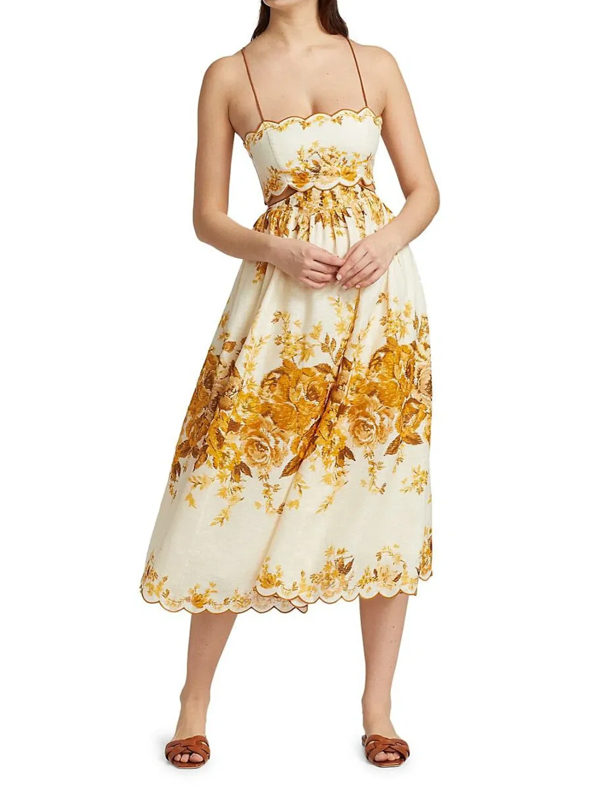 Zimmermann Aliane Scallop Midi Dress Cream Size AU 6 - Image 2