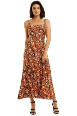 Camilla and Marc Asterid Midi Print Dress Orange Size AU 6 for rent on The Volte - image 1