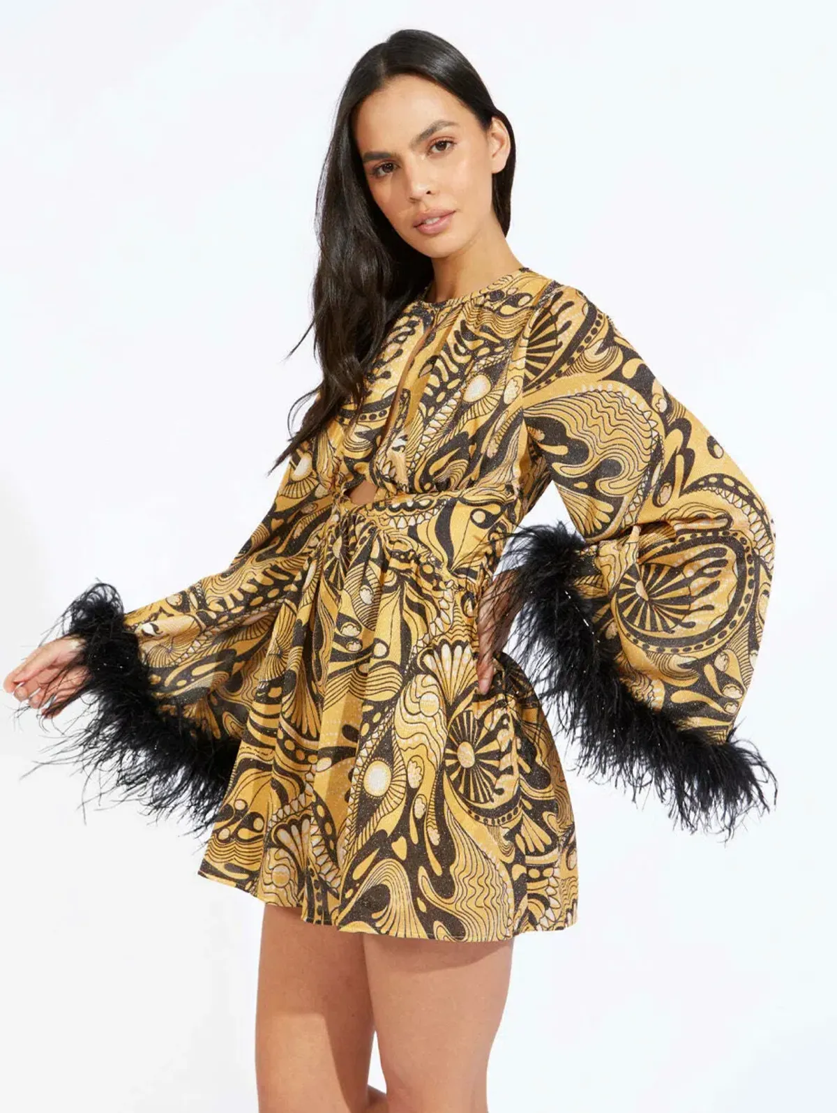 Alice McCall Feather Mini Dress Gold Dust Size AU 6 - Image 4