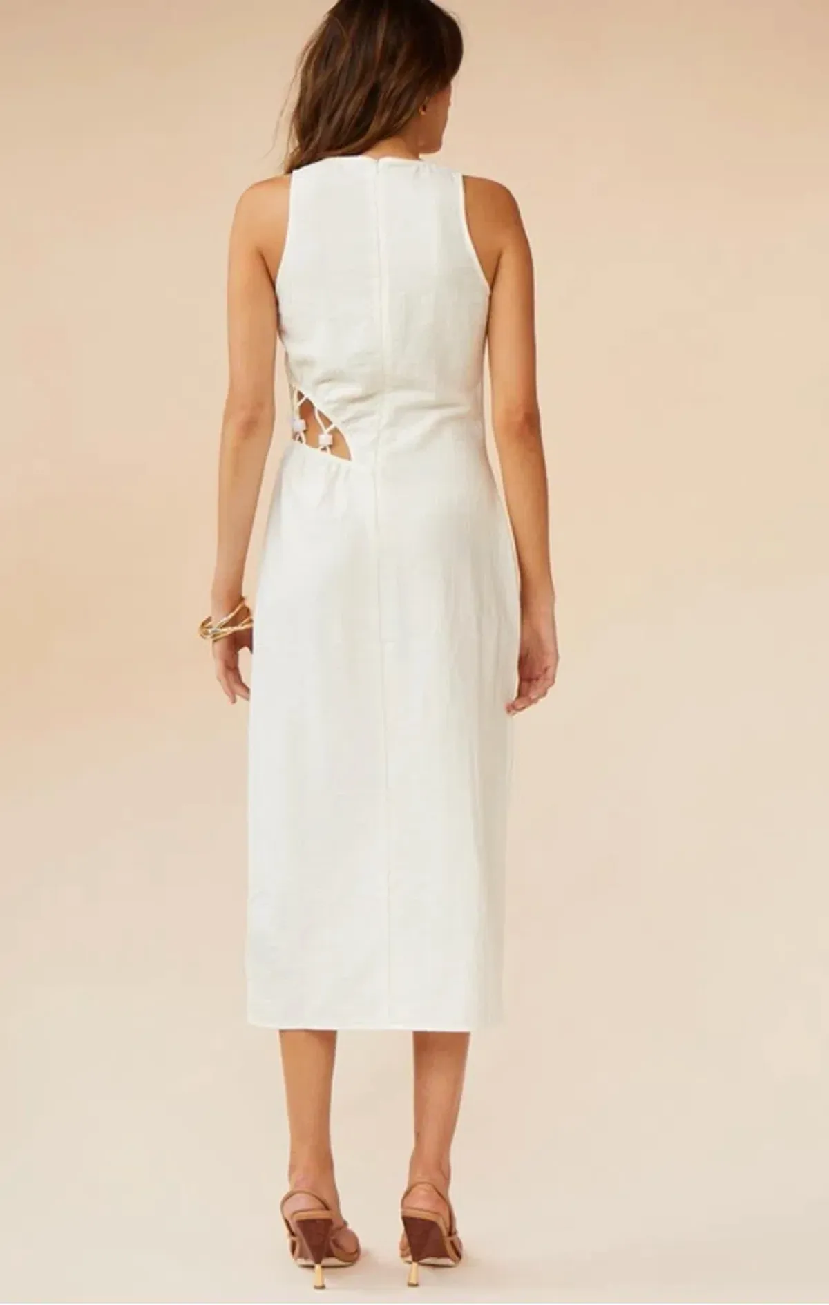 Suboo Astrid Resin Waist Detail Midi Dress in Ivory - Image 5
