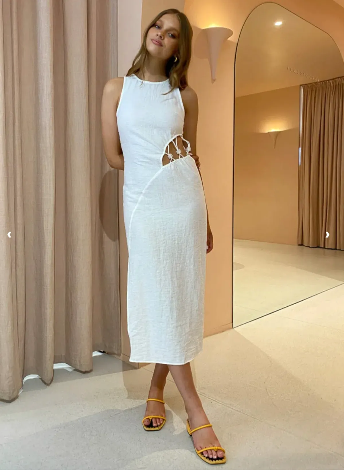 Suboo Astrid Resin Waist Detail Midi Dress in Ivory - Image 2