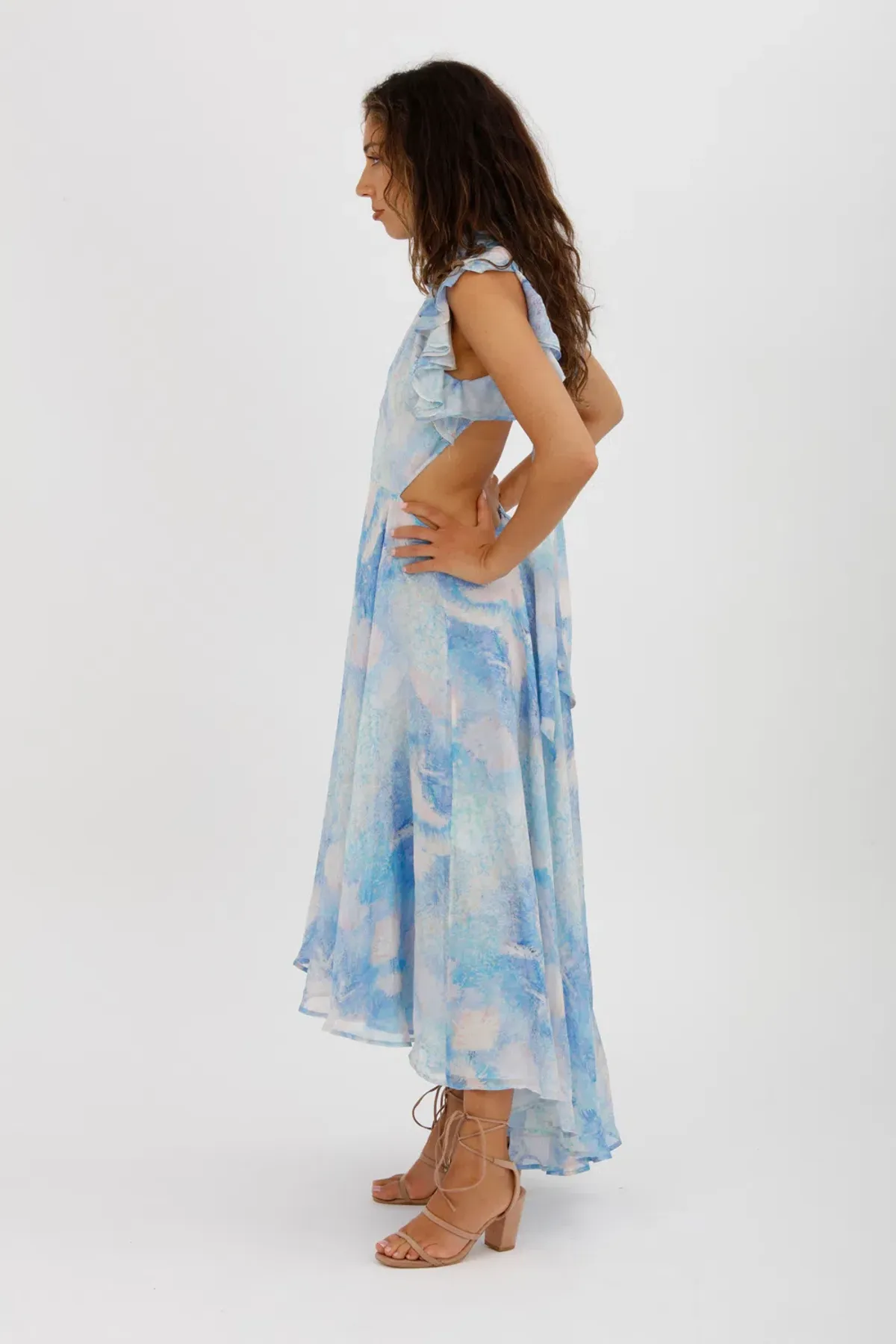 Leo Lin Oceana Open-back Gathered Printed Silk-chiffon Midi Dress In Blue Size AU 10 - Image 7