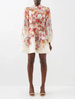 Zimmermann The Wonderland Buttoned Mini in Elka Poppy Ivory Border Size 0 / Au 8  for rent on The Volte - image 1