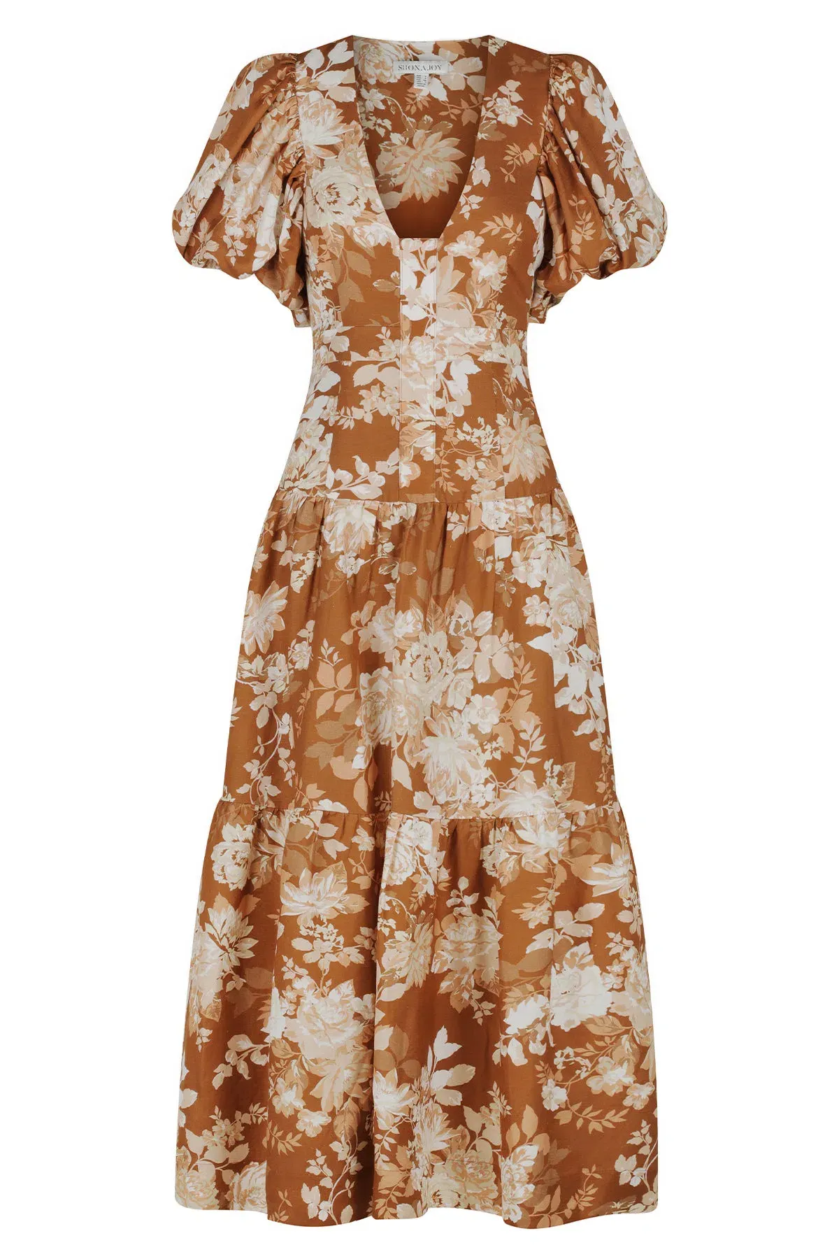 Shona Joy Capucine Linen Plunged Short Sleeve Midi Dress Almond Size 6 - Image 3