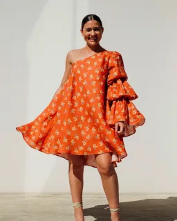 Isabella Longinnou Puffy Sleeve Swing Dress Orange Size 16 for rent on The Volte - image 1