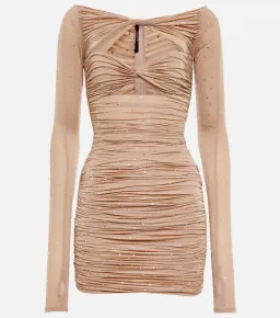 Alex Perry Tinley Crystal Embellished Mini Dress Beige Size 8 for rent on The Volte - image 3