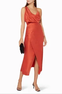 One Fell Swoop Muse Asymmetric Midi Dress in Burnt Orange Size 6 for rent on The Volte - image 1