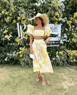 Leo Lin Simone Puff Top and Elina Pleated Midi Skirt Set Print Size 8 for rent on The Volte - image 1