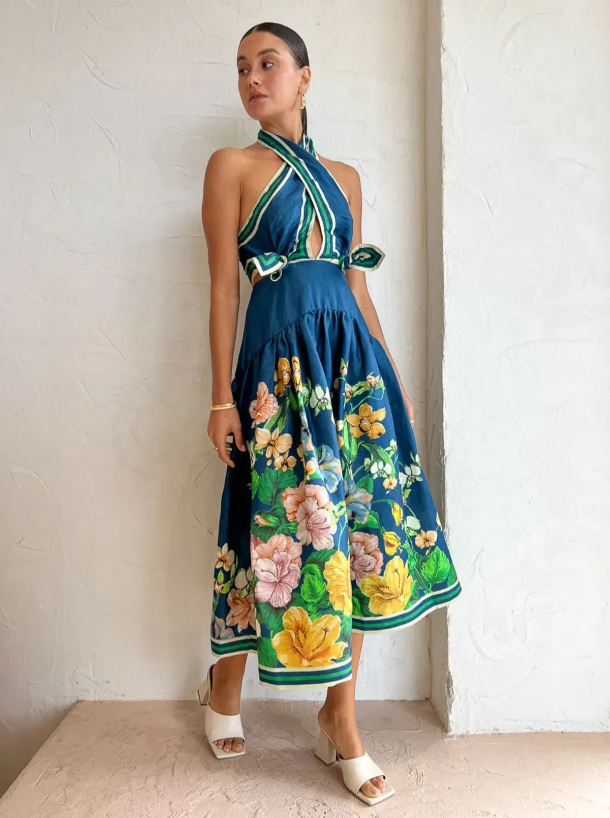 Alemais Lyla Halter Midi Dress Floral Size 8 - Image 1