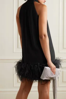 16Arlington Cynthia Feather Trim Mini Dress Black Size 8 for rent on The Volte - image 2