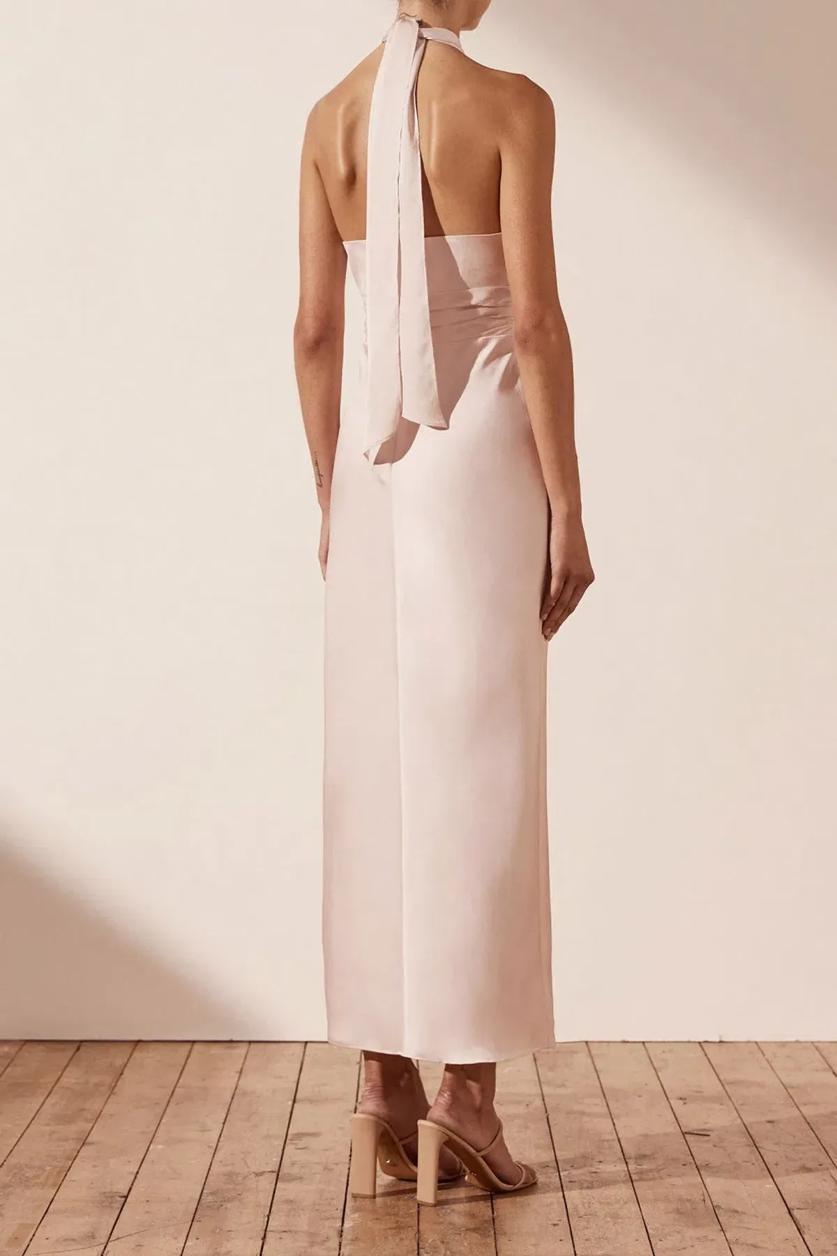 Shona Joy Luxe Gathered Halter Midi Dress in Porcelain Size 10 - Image 2