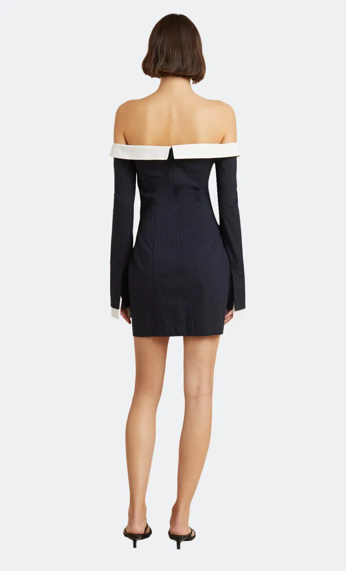 Bec & Bridge Cece Off Shoulder Dress Ink Pinstripe Size 8  - Image 3