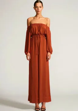 Shona Joy Off The Shoulder Jumpsuit Rust  Size 8 for rent on The Volte - image 1