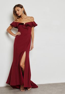Jarlo Bardot Slit Dress Red Size 10 for rent on The Volte - image 1