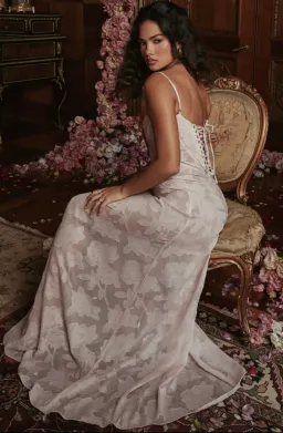 House of CB Seren Lace Back Maxi Dress Soft Pink Floral Size M / 10 for rent on The Volte - image 4