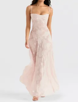 House of CB Seren Lace Back Maxi Dress Soft Pink Floral Size M / 10 for rent on The Volte - image 1