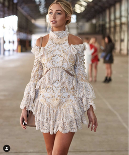 Thurley Flutter dress in gold raid tile size 12  for rent on The Volte - image 1