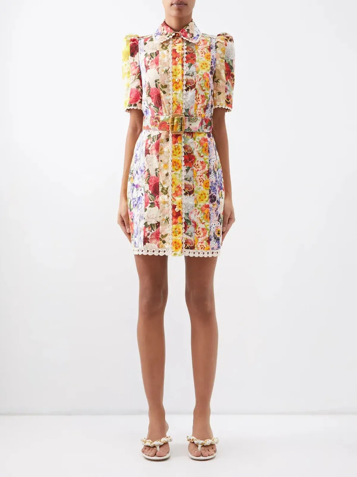 Zimmermann The Wonderland Shirt Dress in Spliced Stripe Floral Size 0/Au 8  - Image 1