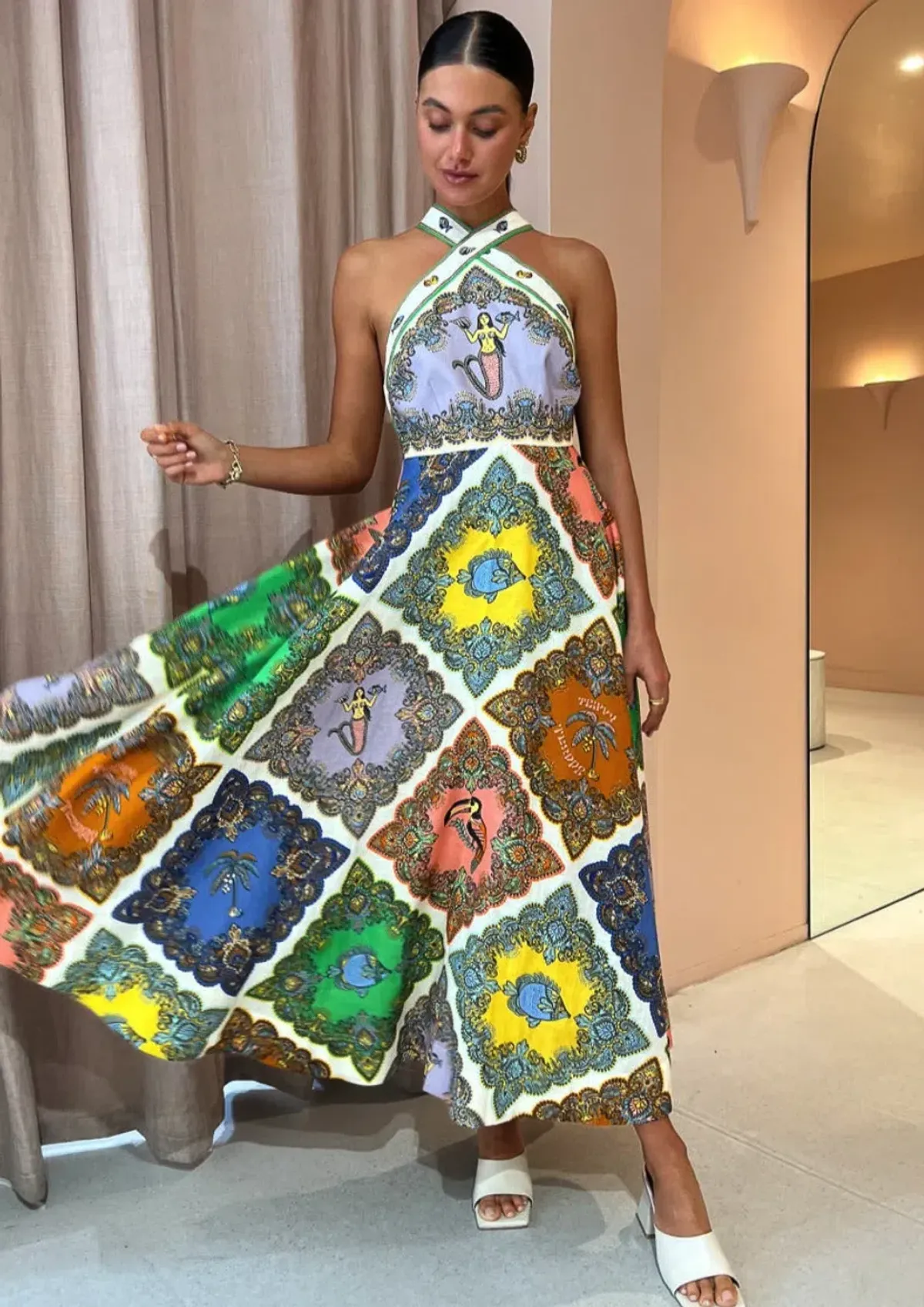 Alemais Trippy Troppo Halter Midi Dress Multi Size 12 - Image 1