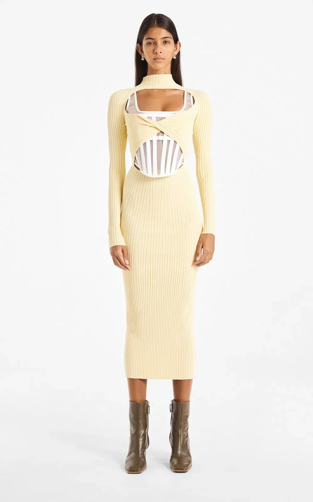 Dion Lee Stripe Rib Twist Dress Yellow Size 10  - Image 2