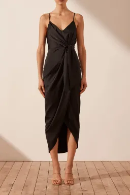 Shona Joy Luxe Tie Front Cocktail Dress Onyx Size 8 for rent on The Volte - image 1