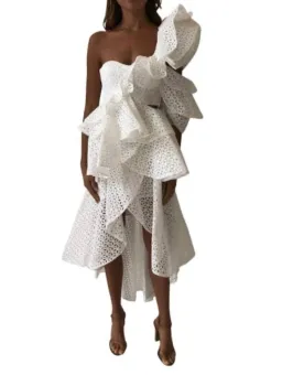 THURLEY Marion Ruffle Dress - White - Size 8 for rent on The Volte - image 2