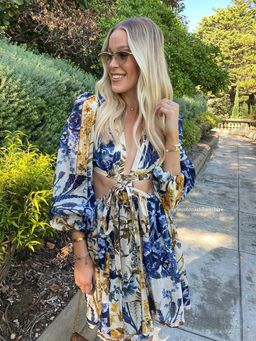 Zimmermann Aliane Cut Out Short Dress Blue Floral Size 2 / AU 12 for rent on The Volte - image 3