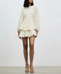 Shona Joy Mila Balloon Sleeve Frill Mini Dress Tofu Cream Size AU 6 for rent on The Volte - image 1