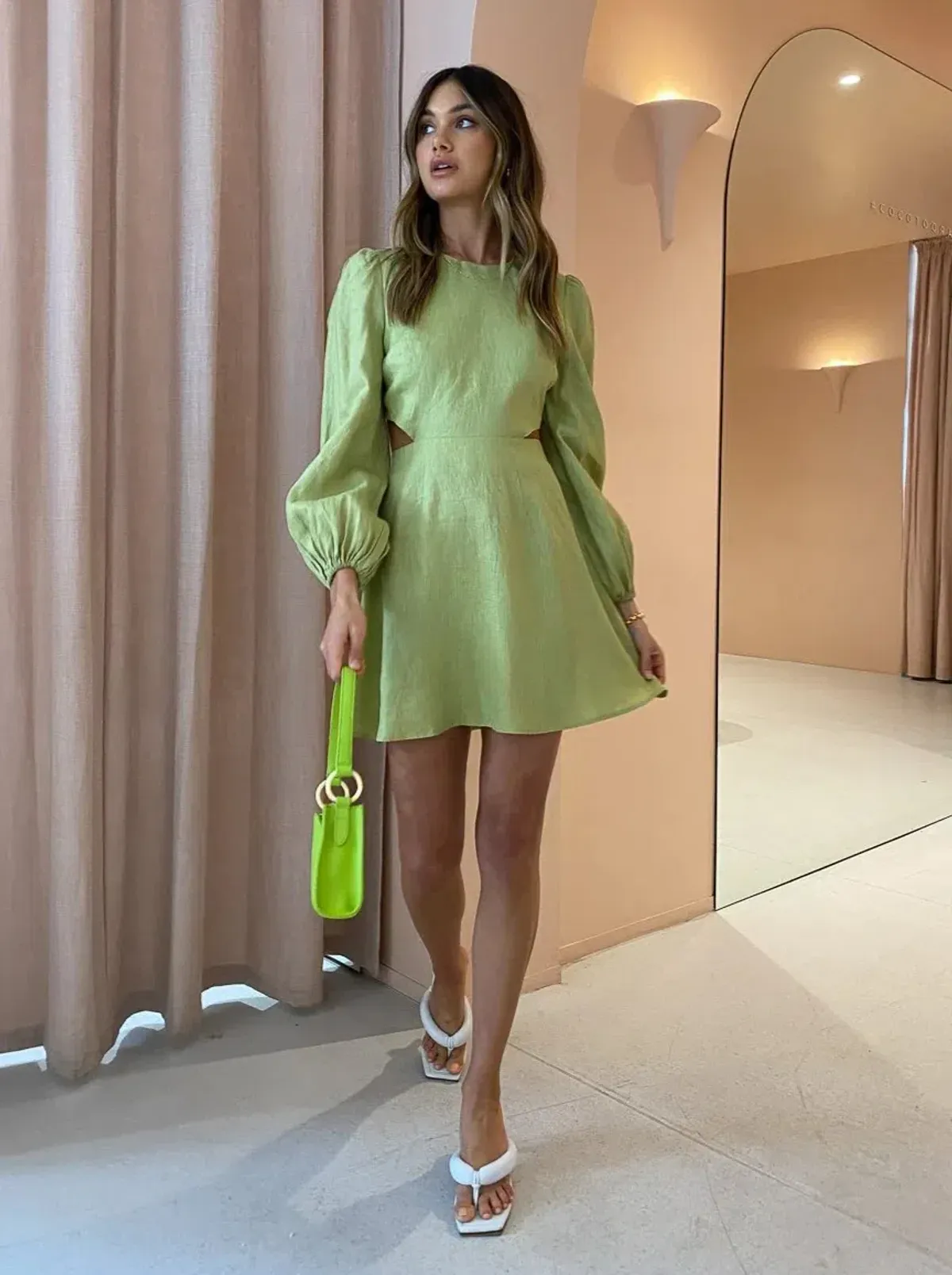 The Wolf Gang Safi Linen Cut Out Dress in Pistachio Size XS / AU 6 - Image 1