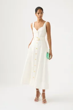 Aje Clay Belted Midi Dress White Size 12 for rent on The Volte - image 1