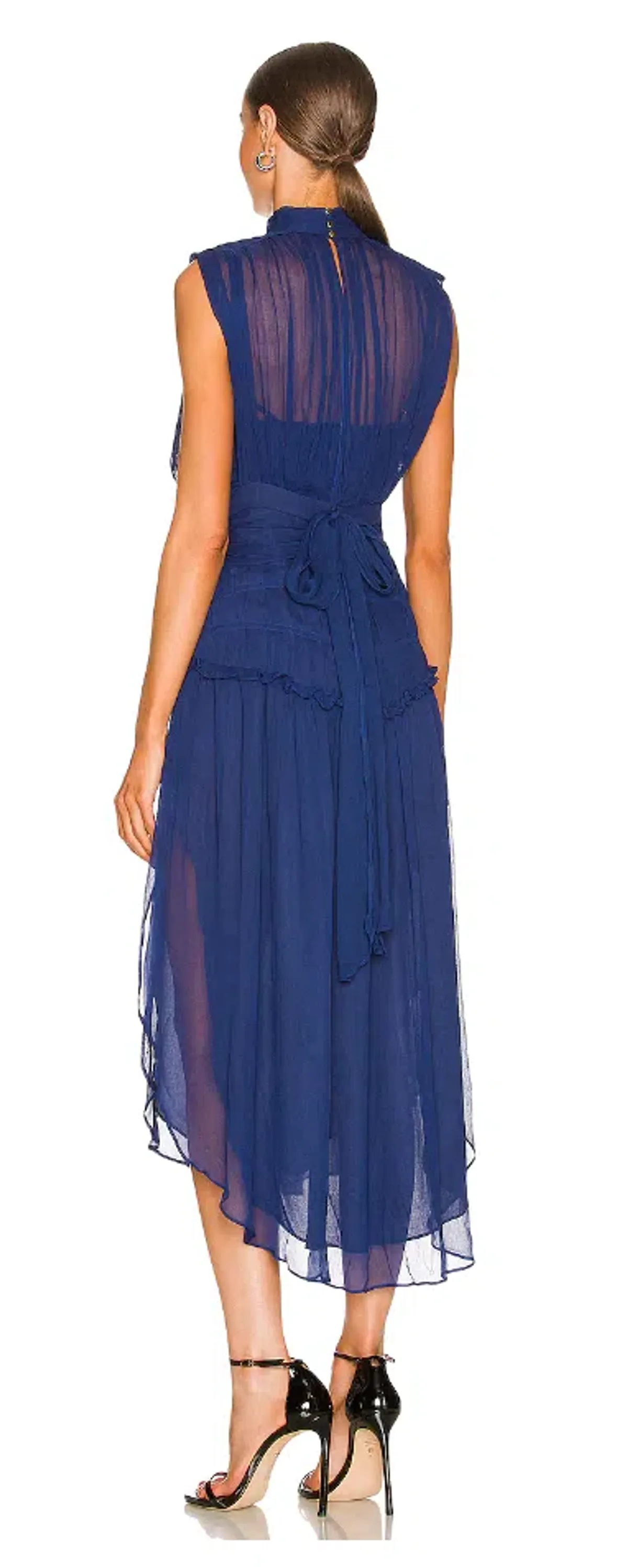 Shona Joy Safira Blue Pleated Chiffon Dress Blue Size 12 - Image 3