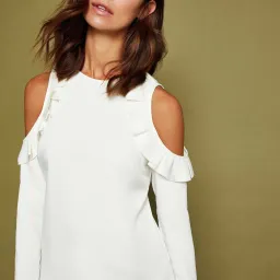 Ted Baker Steffe Ivory Cold Shoulder Ruffle Top in Cream Size 1/AU 8 for rent on The Volte - image 3