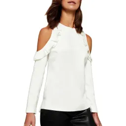 Ted Baker Steffe Ivory Cold Shoulder Ruffle Top in Cream Size 1/AU 8 for rent on The Volte - image 5