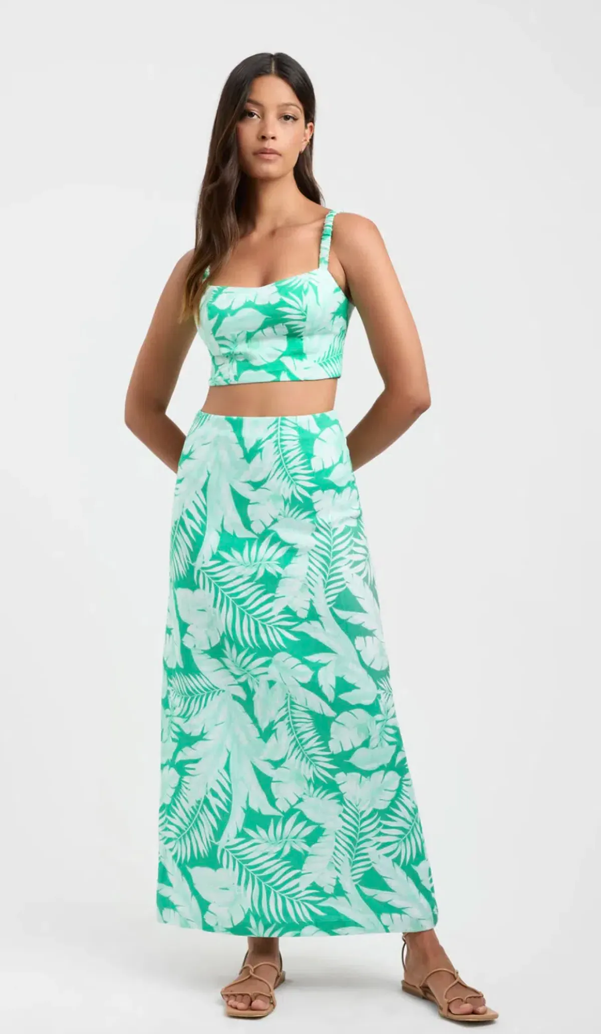 Kookai Justine Maxi Skirt and Top Set Green Print Size 6 - Image 1