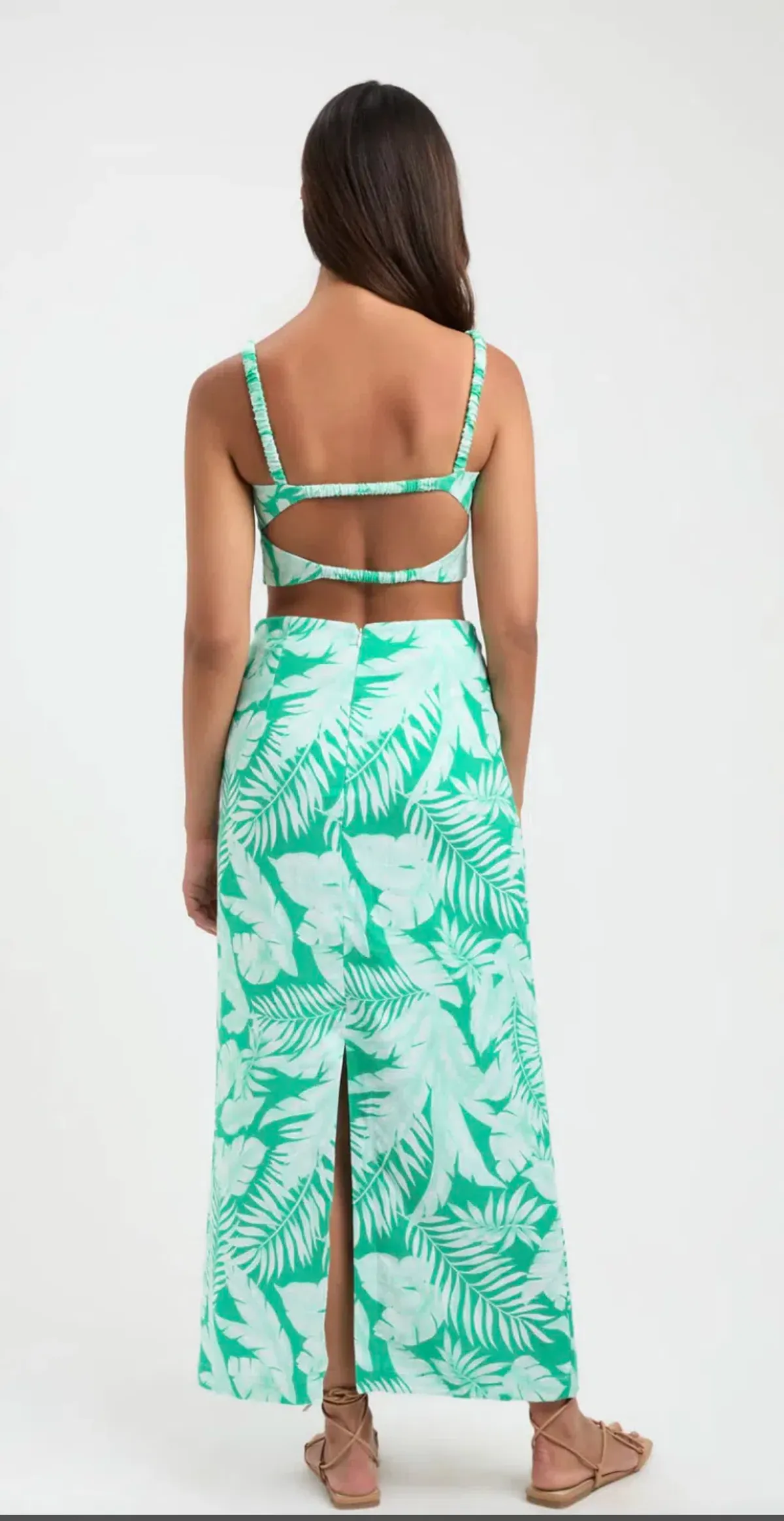 Kookai Justine Maxi Skirt and Top Set Green Print Size 6 - Image 2