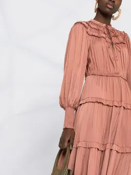 Ulla Johnson Serena Ruffled Satin Midi Dress Copper Pink Size 10 for rent on The Volte - image 4