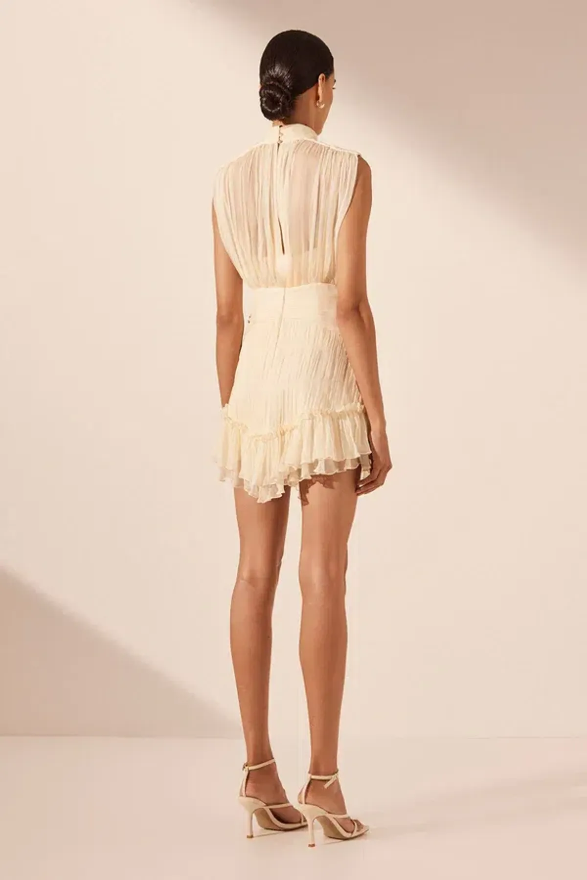 Shona Joy Victoria Sleeveless Ruched Mini Dress Cream Size 14 - Image 2