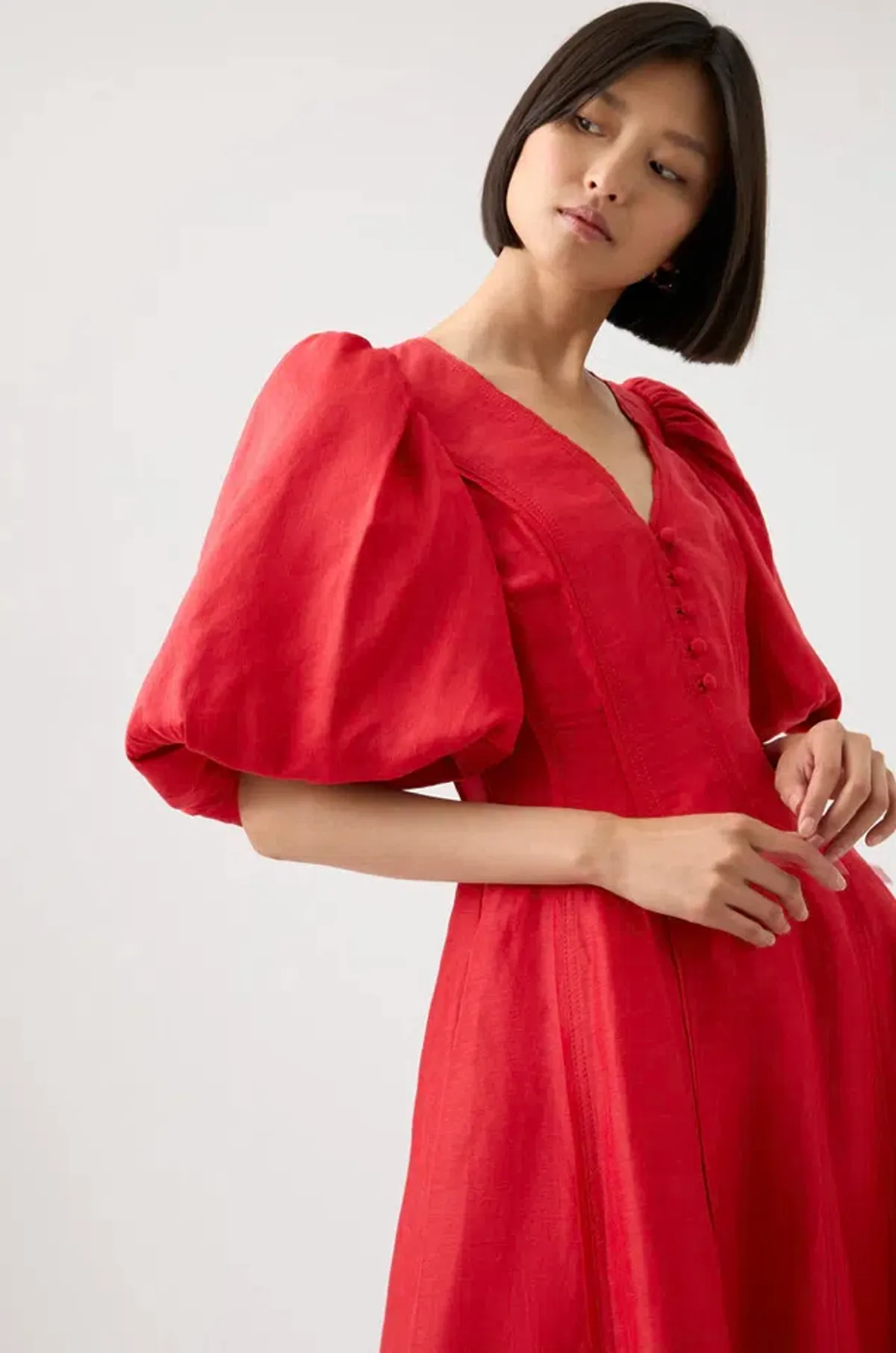 Aje Dusk Puff Sleeve Midi Dress Red Size 12 / L - Image 4