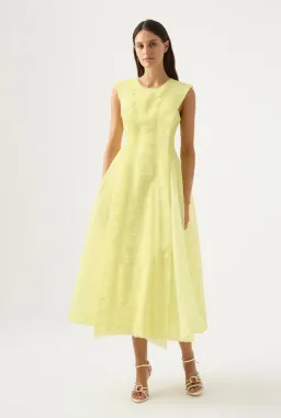 Aje Astrid Pleat Panel Midi Dress Yellow Size 12 / L for rent on The Volte - image 1