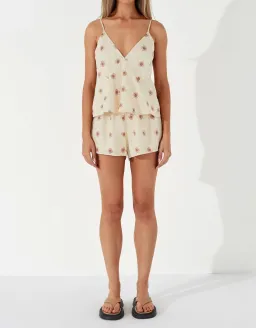 Zulu & Zephyr Stone Daisy Linen Camisole and Short Set Size 10  for rent on The Volte - image 1