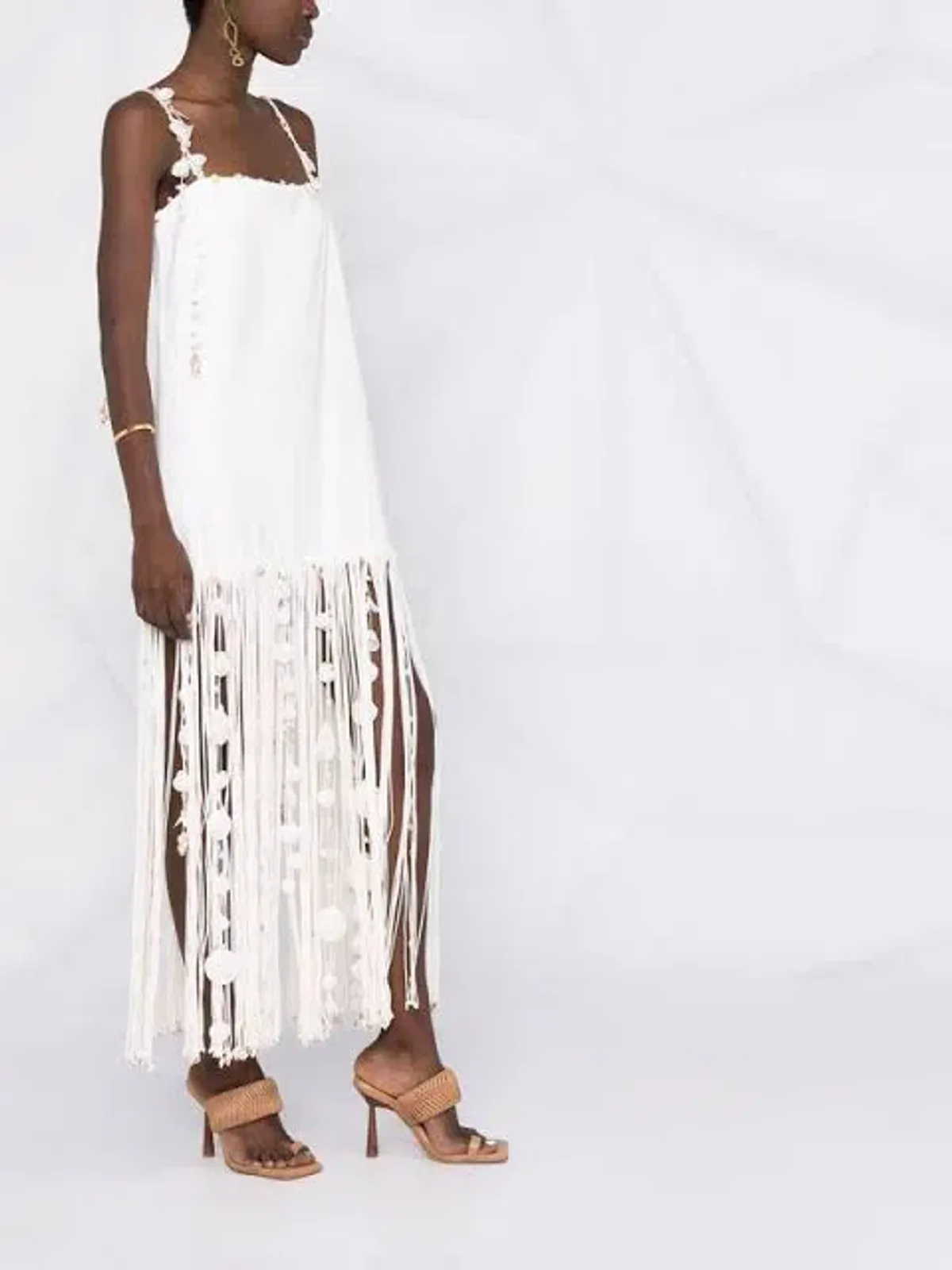 Zimmermann Postcard Fringed Embellished Linen Maxi Dress Ivory Size 0P / Au 6P - Image 3