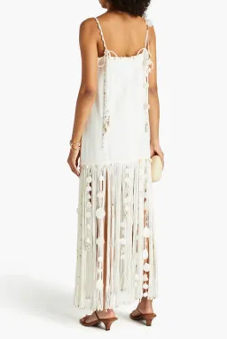 Zimmermann Postcard Fringed Embellished Linen Maxi Dress Ivory Size 0P / Au 6P for rent on The Volte - image 2