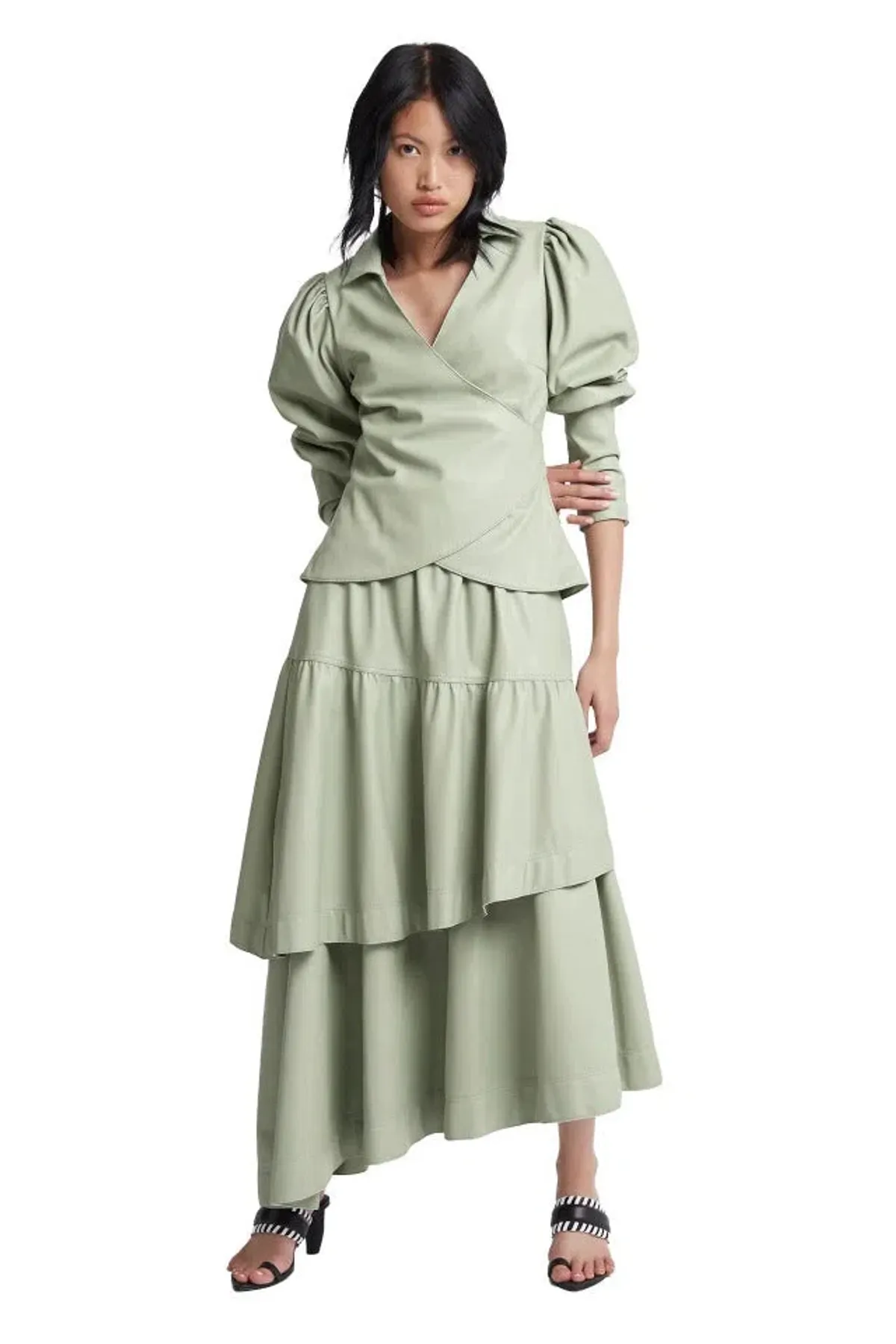 Aje Idyllic Wrap Top and Skirt Set Dusty Sage Green Size 6 - Image 1