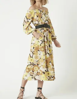 Rebecca Vallance Fiore Midi Cotton Dress Yellow Sunflower Floral Size AU 8  for rent on The Volte - image 1