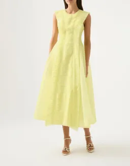 Aje Astrid Pleat Panel Midi Dress Yellow Size 8 / S for rent on The Volte - image 1