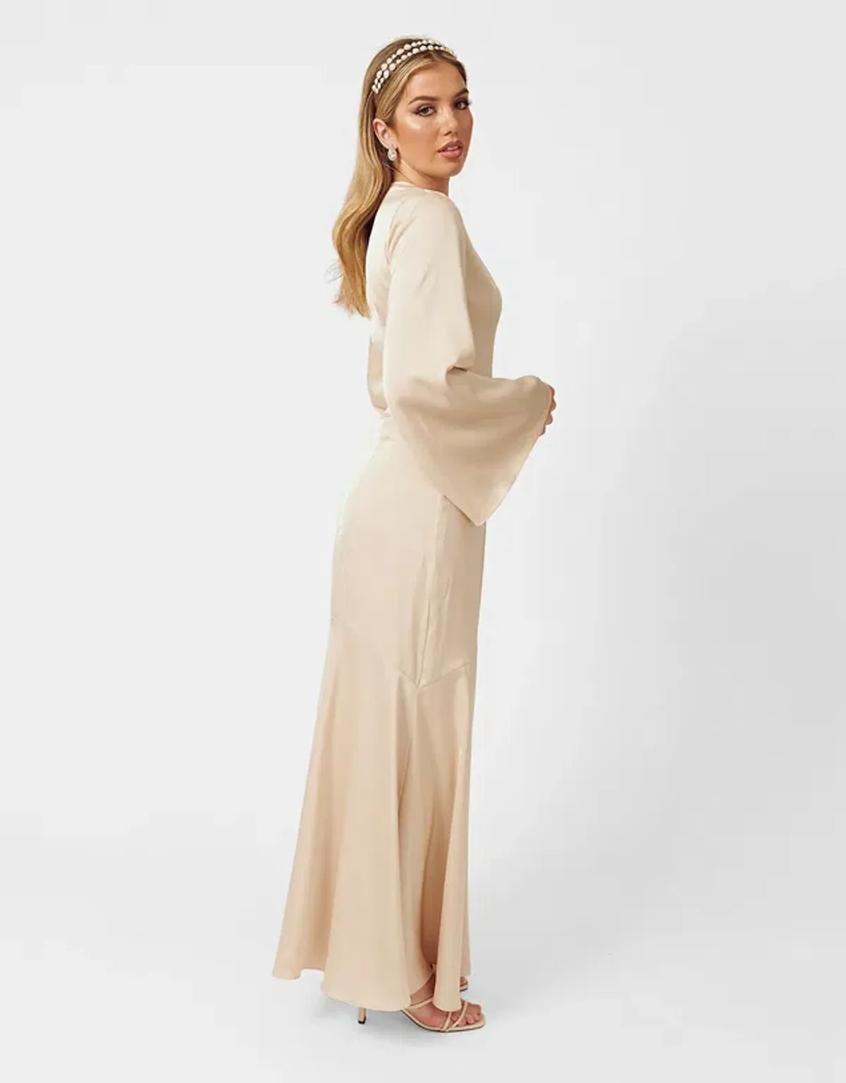 Twiice Boutique Liana Satin Maxi Dress Champagne Size 8 - Image 3