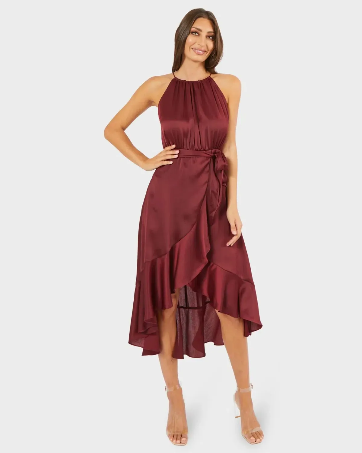 Pilgrim Honey Midi Dress Burgundy Size 8 - Image 1