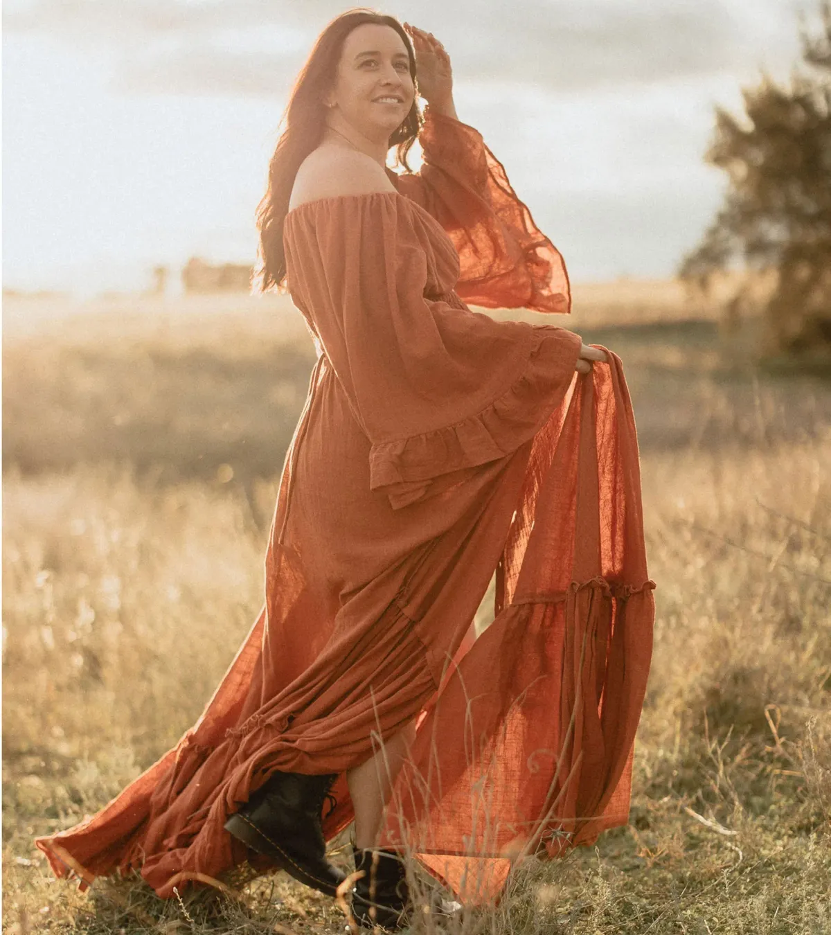 We Are Reclamation Ruffle Me Open Gown in Rust One Size Fits Most  - Image 9