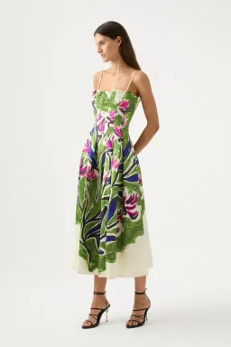Aje Paradiso Cinched Midi Dress Sundress Green Floral Size AU 12 for rent on The Volte - image 2