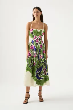 Aje Paradiso Cinched Midi Dress Sundress Green Floral Size AU 12 for rent on The Volte - image 1